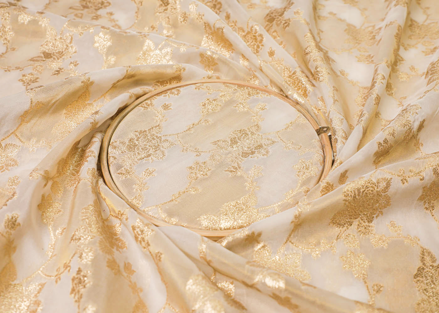 White Organza Fabric With All Over Zari Handloom 16921