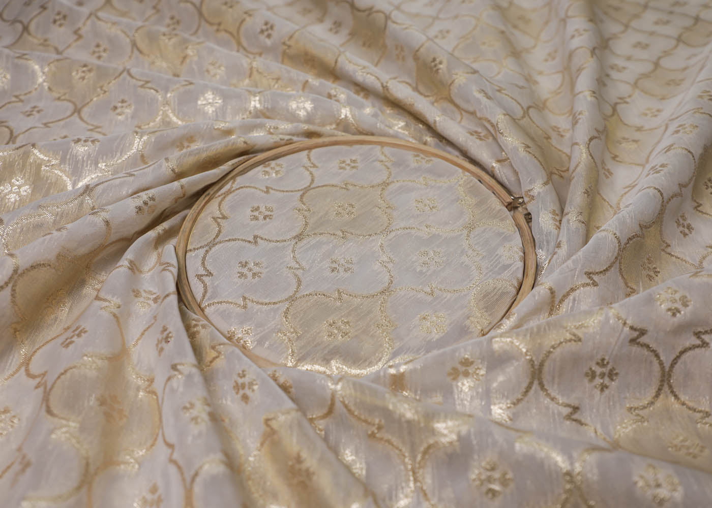 White Organza Fabric With All Over Zari Handloom 16922