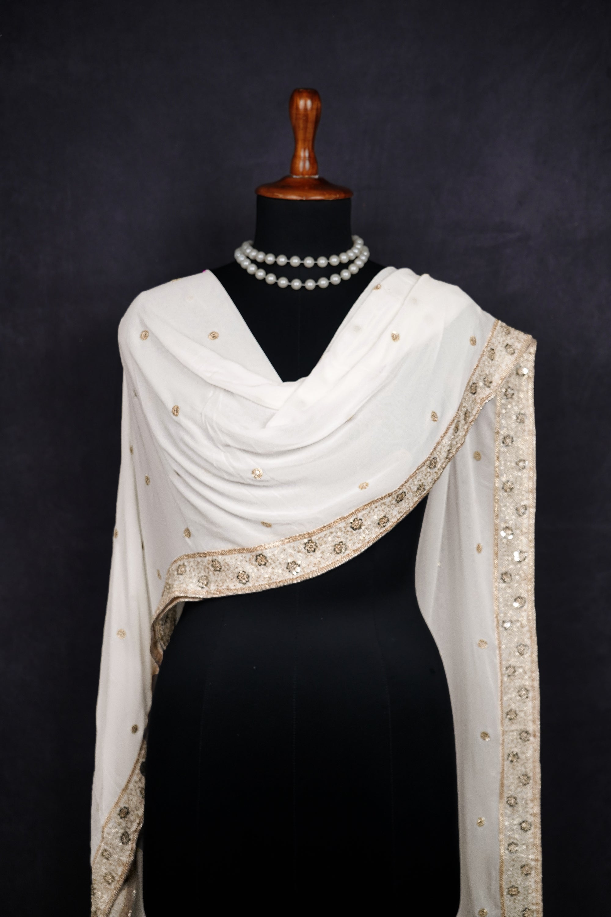 White Dyeable Georgette Dupatta With All Over Zari And Sequins Work 16930