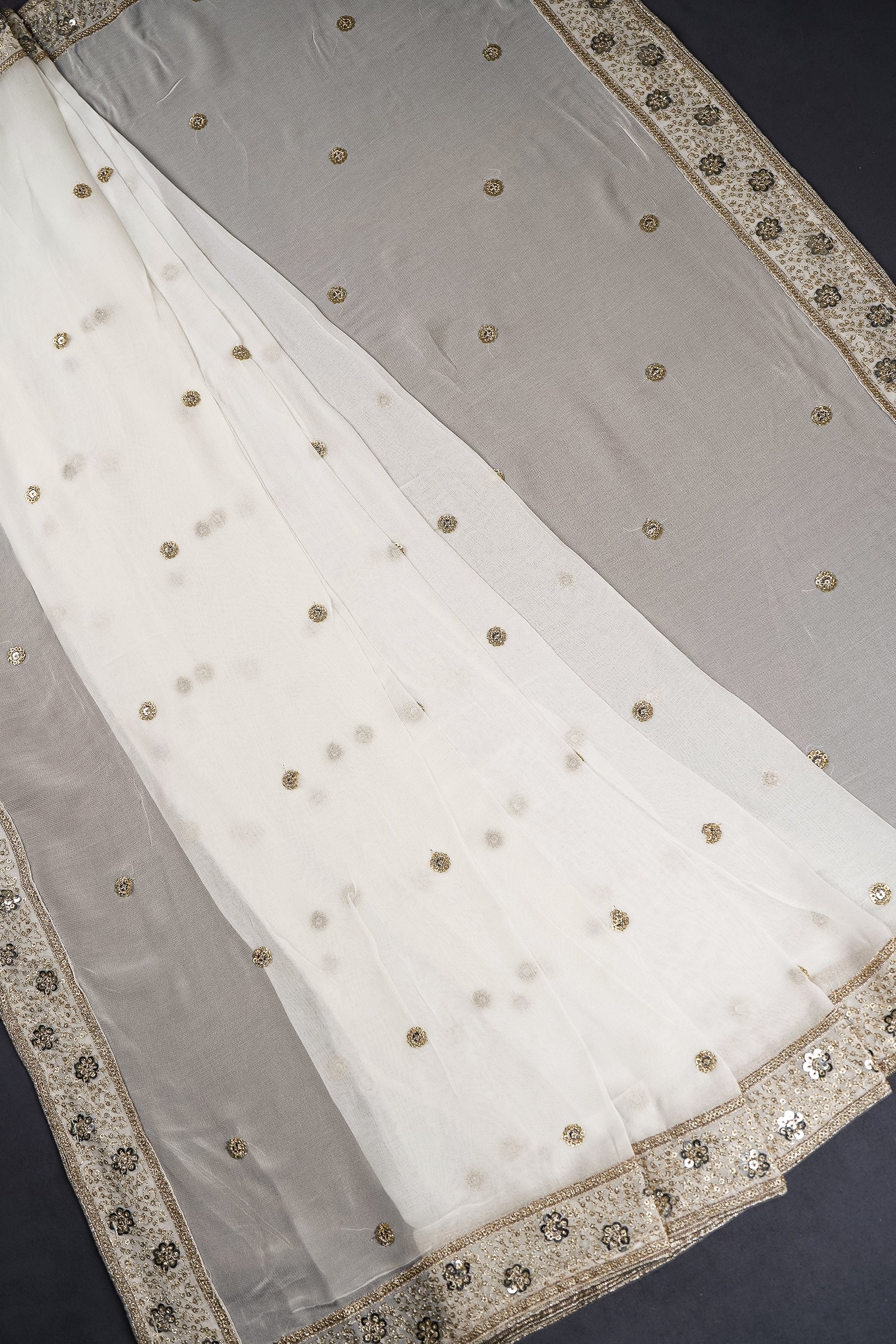 White Dyeable Georgette Dupatta With All Over Zari And Sequins Work 16930