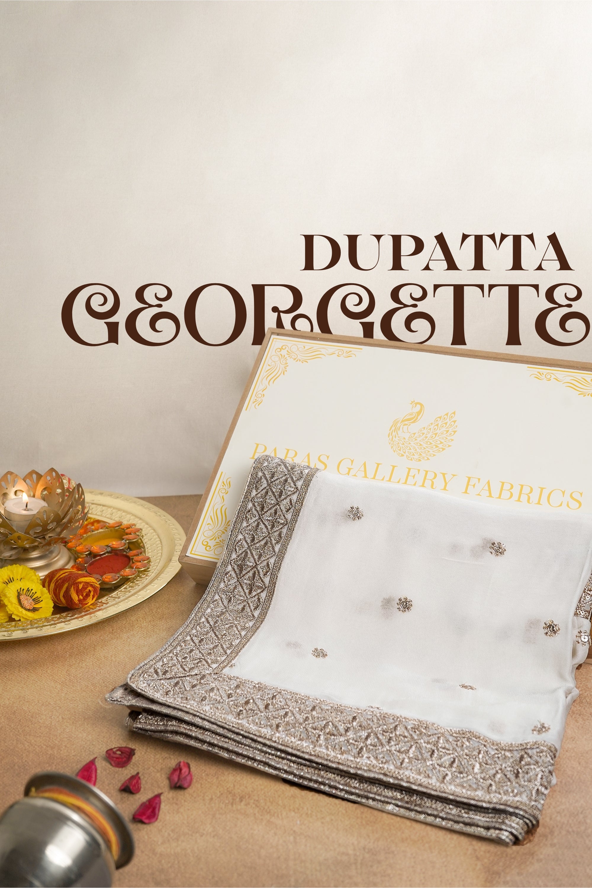 White Dyeable Georgette Dupatta With All Over Zari And Sequins Work 16931