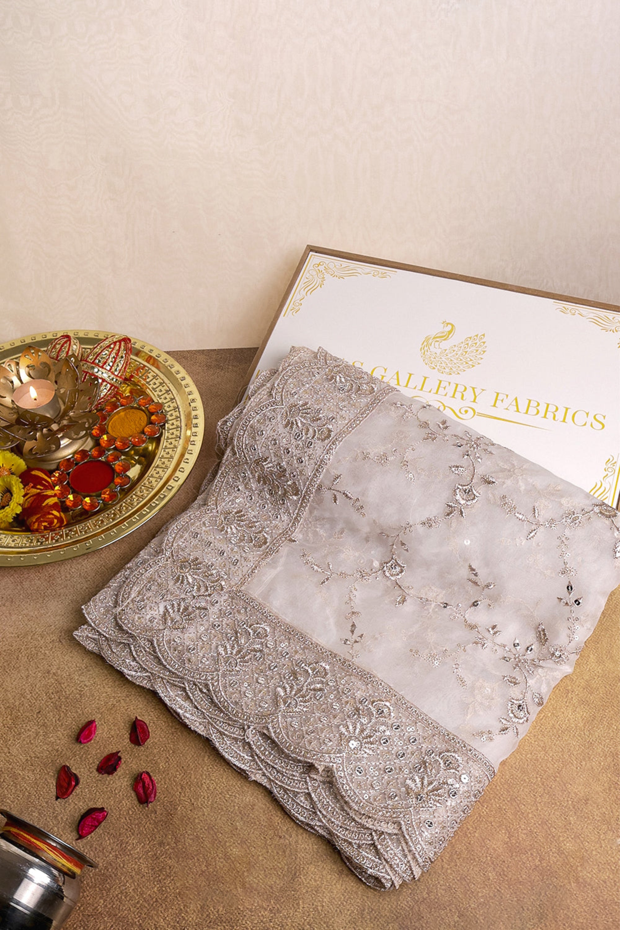 White Dyeable Organza Dupatta With All Over Zari And Sequins Work 16932