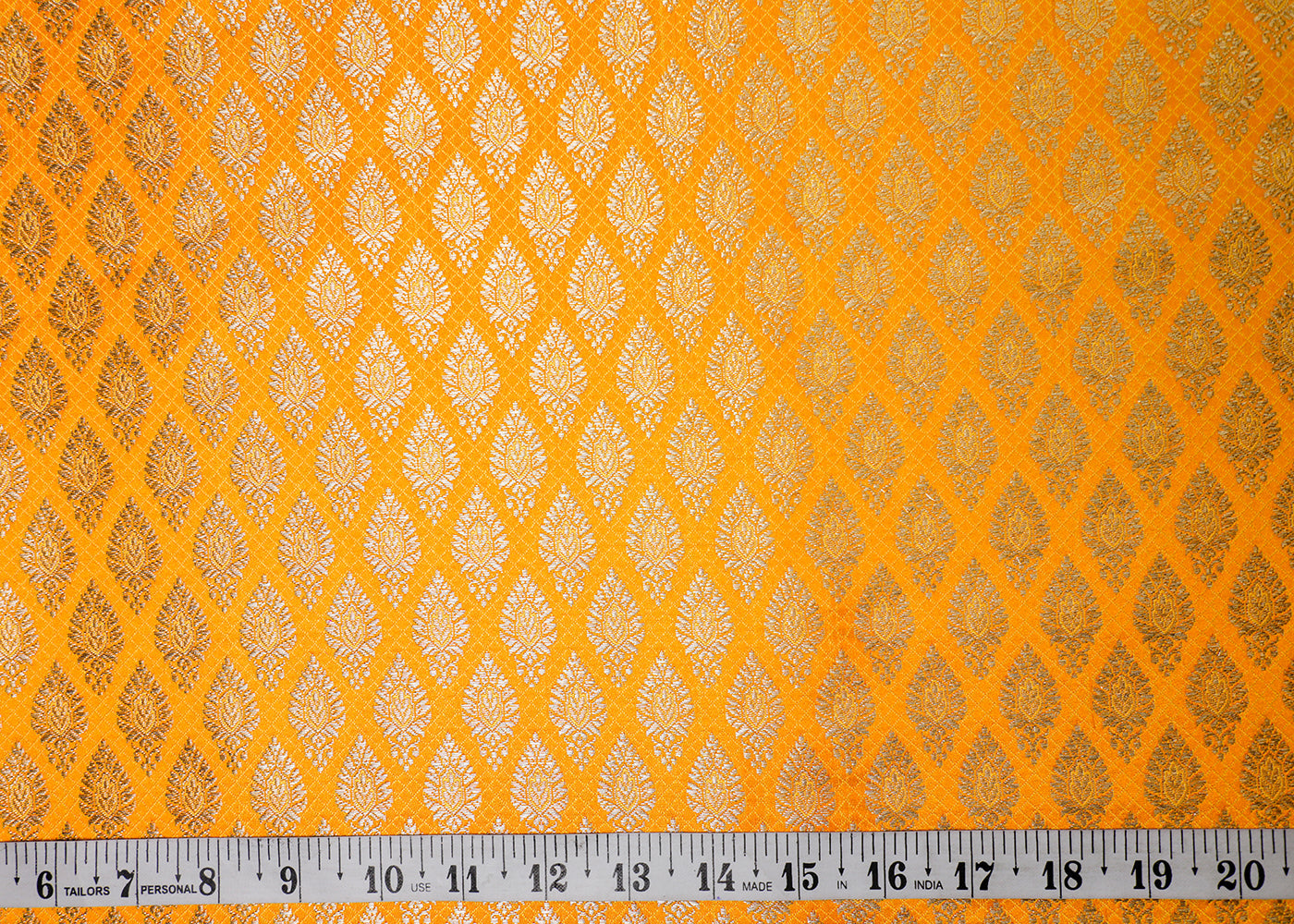 Mustard Banarasi Brocade Fabric With All Over Thread And Golden Zari Handloom 16938