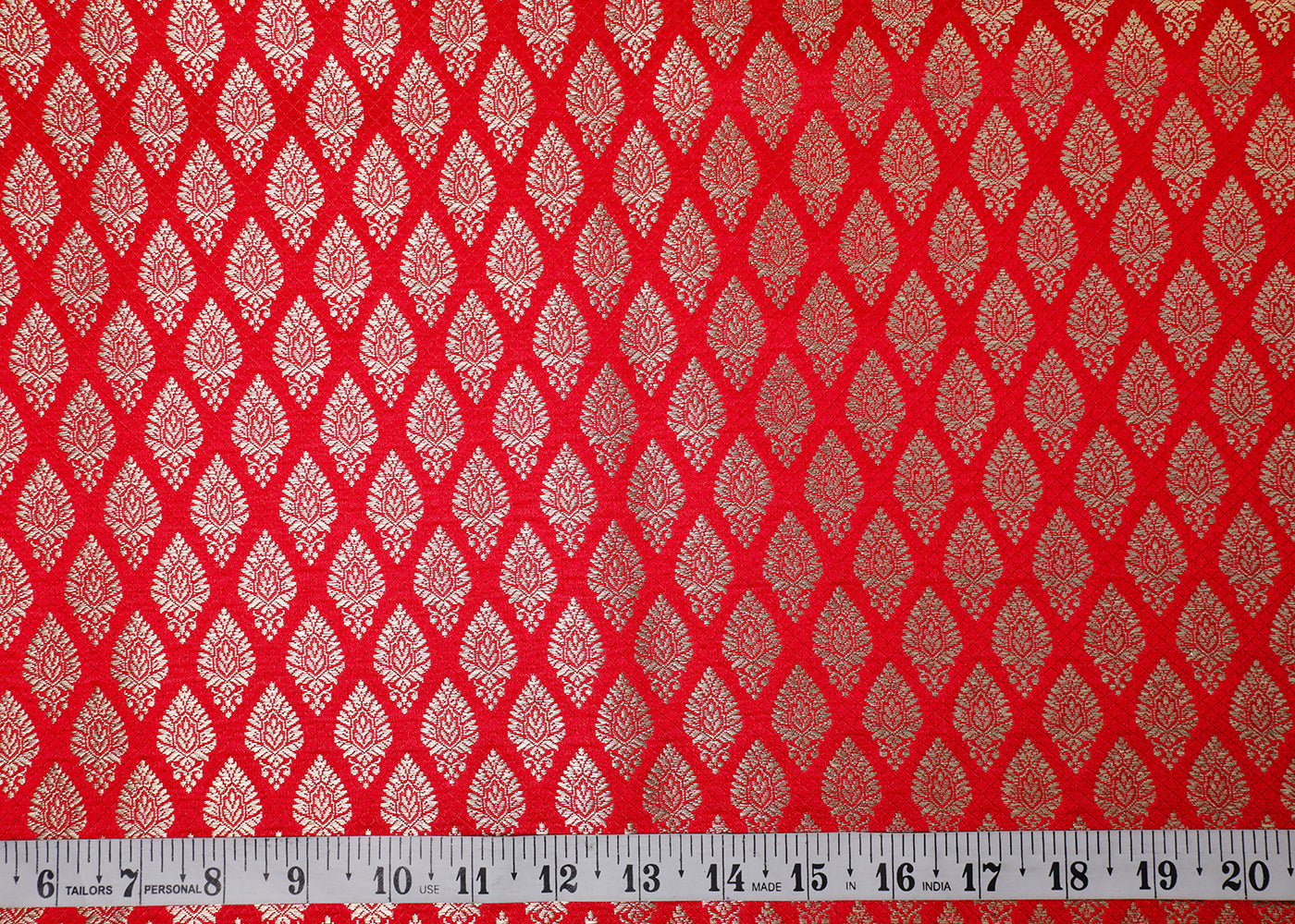 Red Banarasi Brocade Fabric With All Over Thread And Golden Zari Handloom 16940