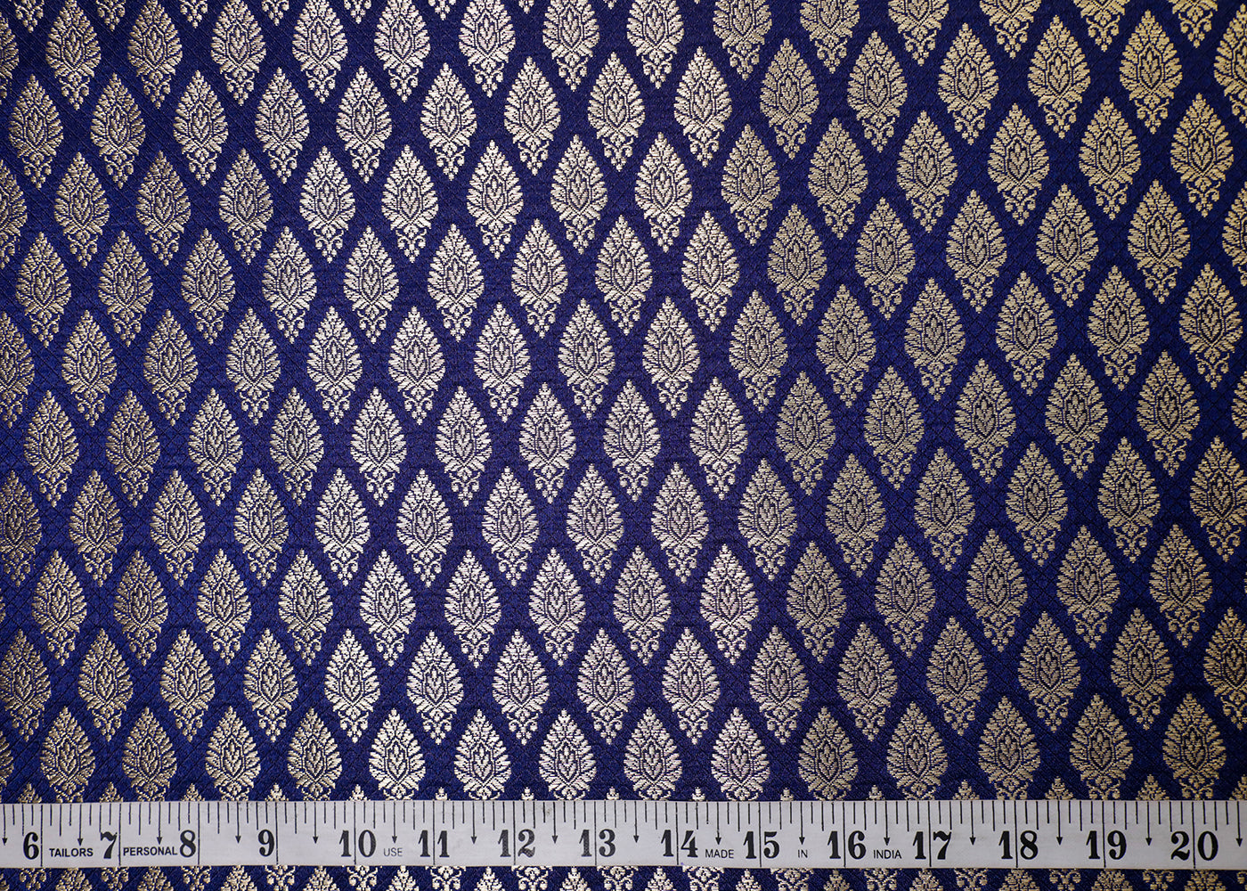 Navy Blue Banarasi Brocade Fabric With All Over Thread And Golden Zari Handloom 16942