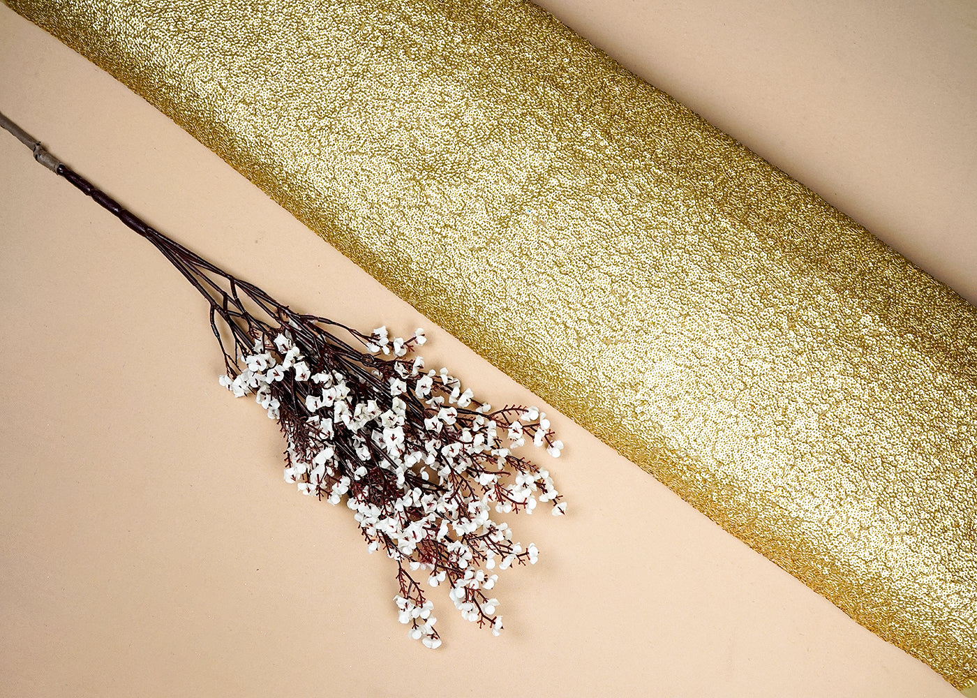 Golden Georgette Fabric With Allover Sequins Work 16947