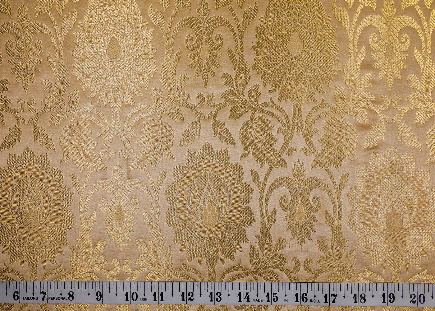 Golden Banarasi Brocade Fabric With All Over Thread And Golden Zari Handloom 16951