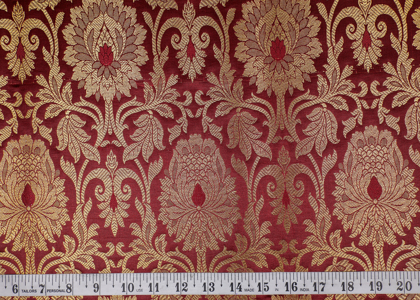 Maroon Banarasi Brocade Fabric With All Over Thread And Golden Zari Handloom 16952