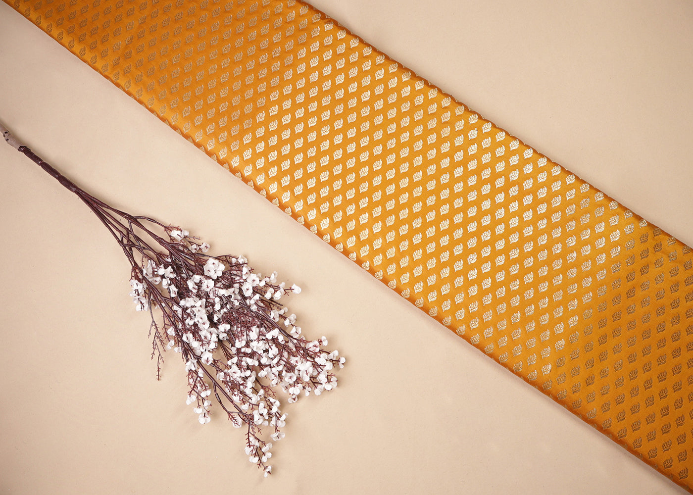 Mustard Banarasi Brocade Fabric With All Over Golden Zari Handloom 16959