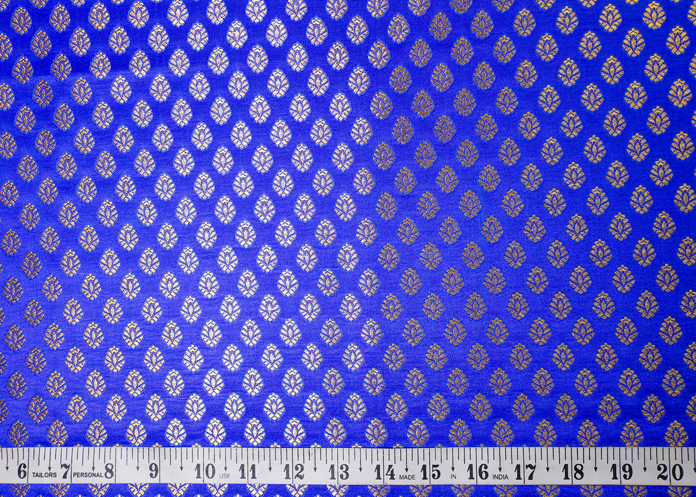 Royal Blue Banarasi Brocade Fabric With All Over Golden Zari Handloom 16961