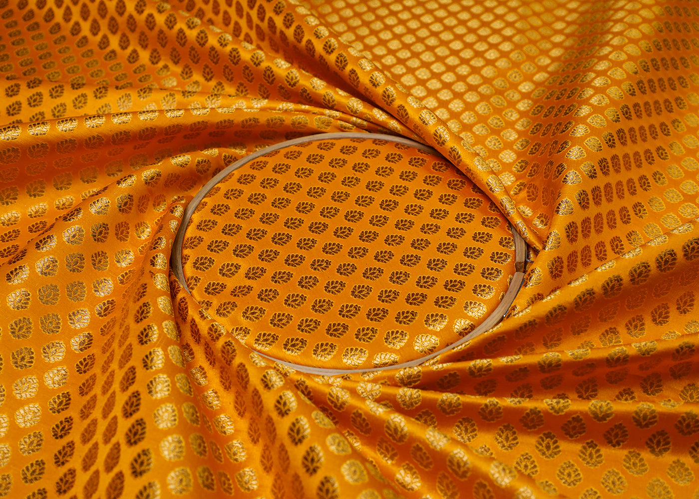 Mustard Banarasi Brocade Fabric With All Over Golden Zari Handloom 16963