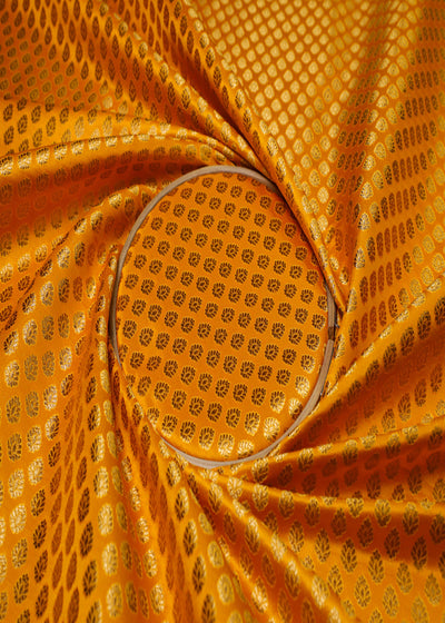 Mustard Banarasi Brocade Fabric With All Over Golden Zari Handloom 16963