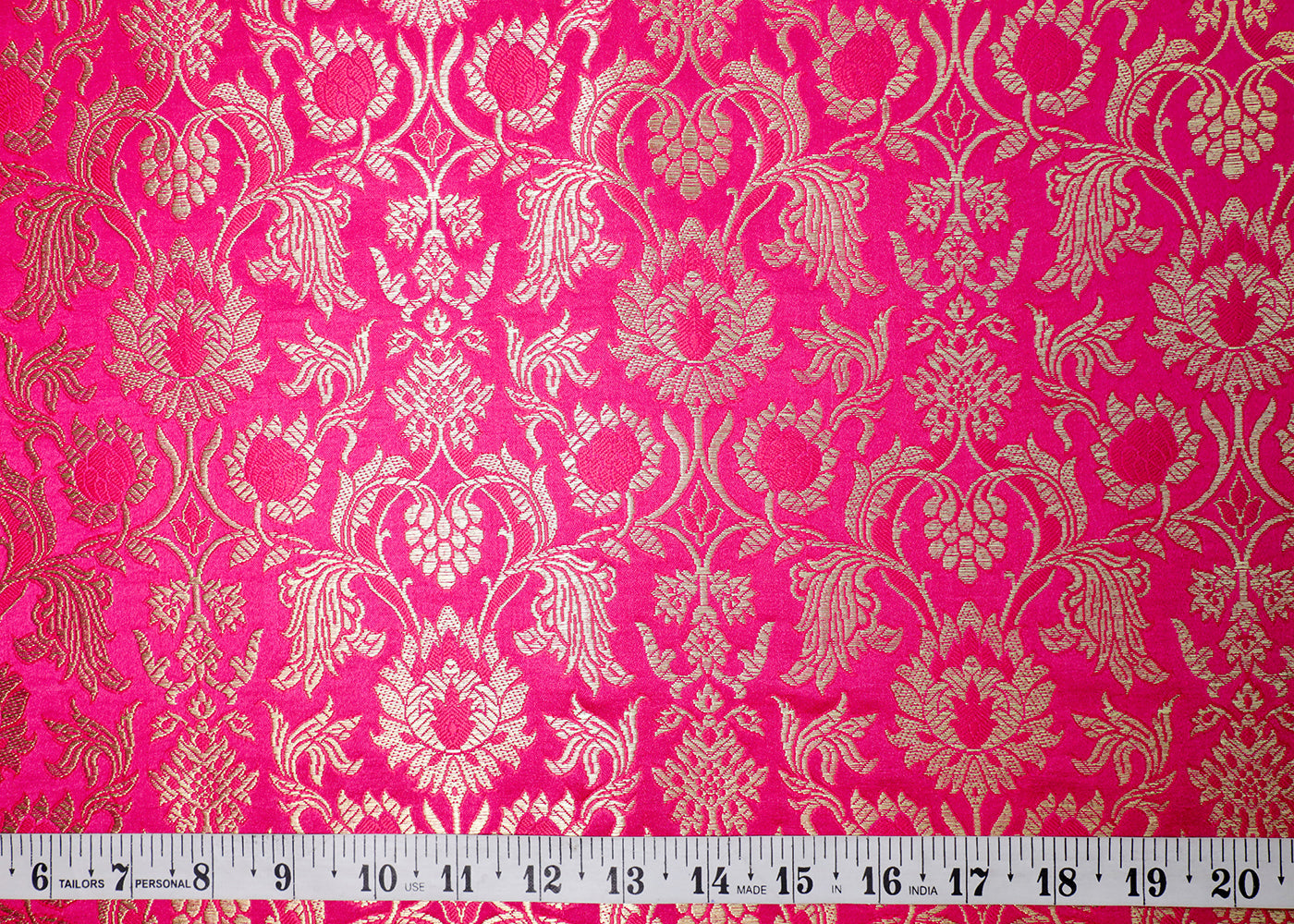 Magenta Banarasi Brocade Fabric With All Over Thread And Golden Zari Handloom 16974