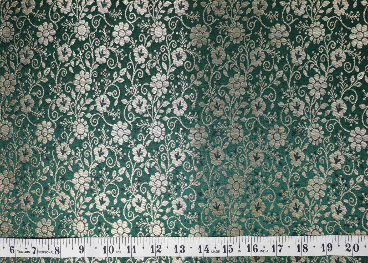Bottle Green Banarasi Brocade Fabric With All Over Golden Zari Handloom 16979