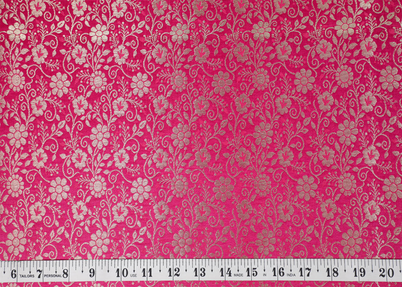 Rani Pink Banarasi Brocade Fabric With All Over Golden Zari Handloom 16980