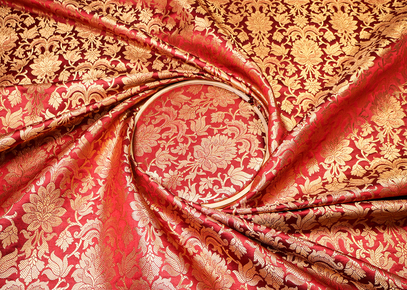 Maroon Banarasi Brocade Fabric With All Over Golden Zari Handloom  16981