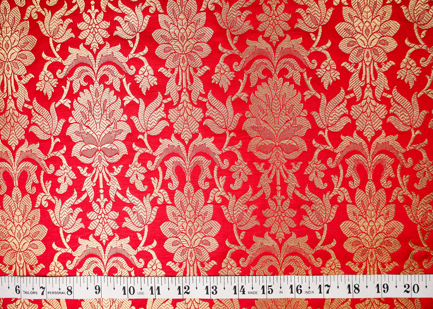 Red Banarasi Brocade Fabric With All Over Golden Zari Handloom 16983