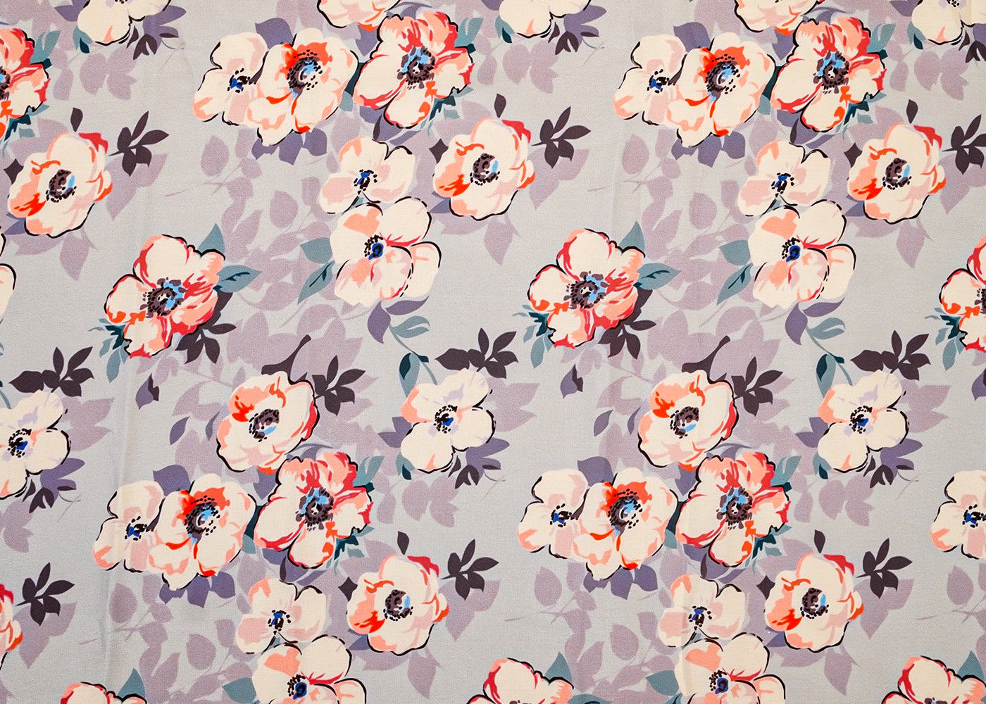 Light Grey Georgette Satin Fabric with All Over Abstract Print 17025