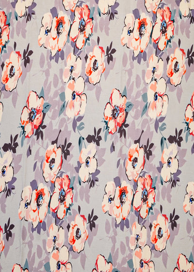 Light Grey Georgette Satin Fabric with All Over Abstract Print 17025