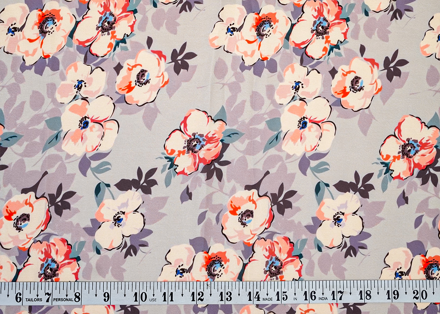 Light Grey Georgette Satin Fabric with All Over Abstract Print 17025