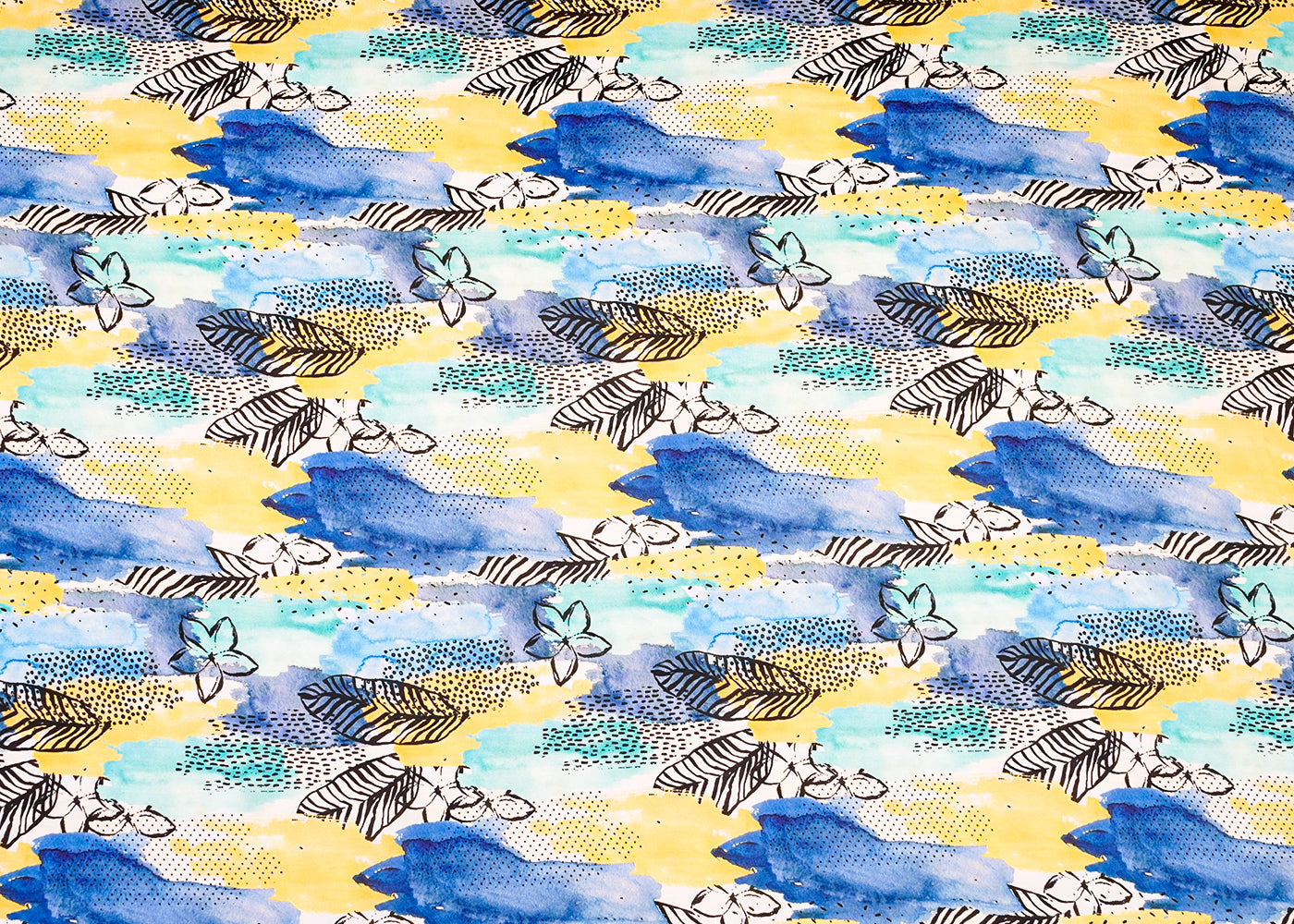 Multi-Color Georgette Satin Fabric with All Over Abstract Print 17026