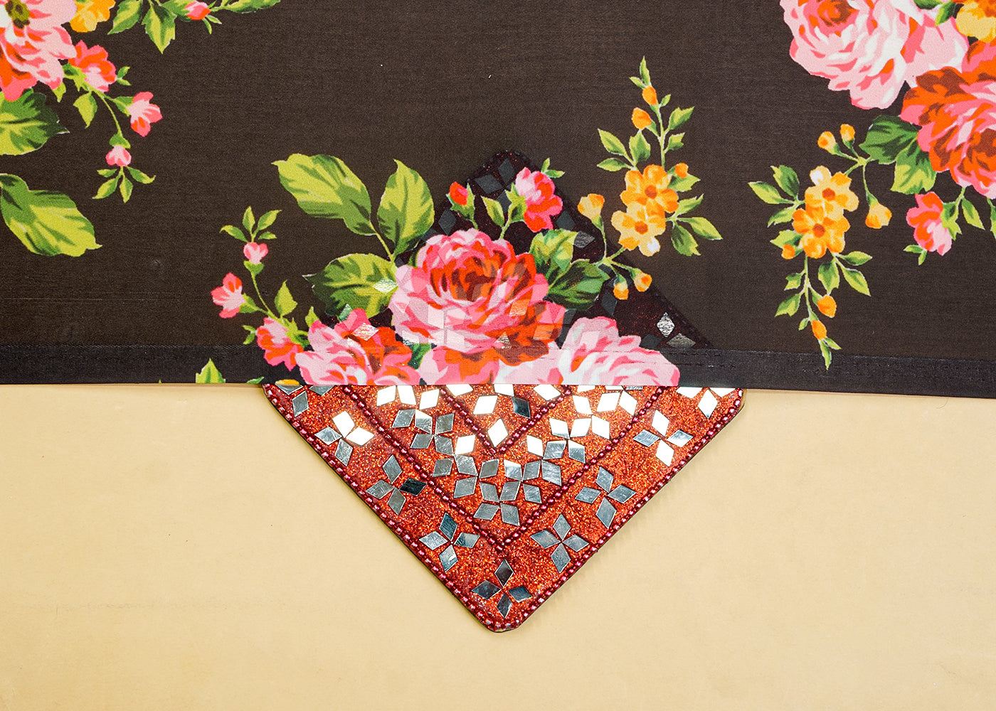 Black Georgette Satin Fabric with All Over Floral Print 17029