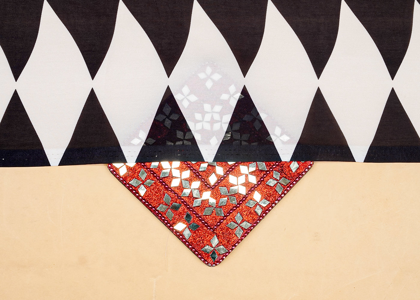 Black & White Georgette Satin Fabric with All Over Geometric Print 17034