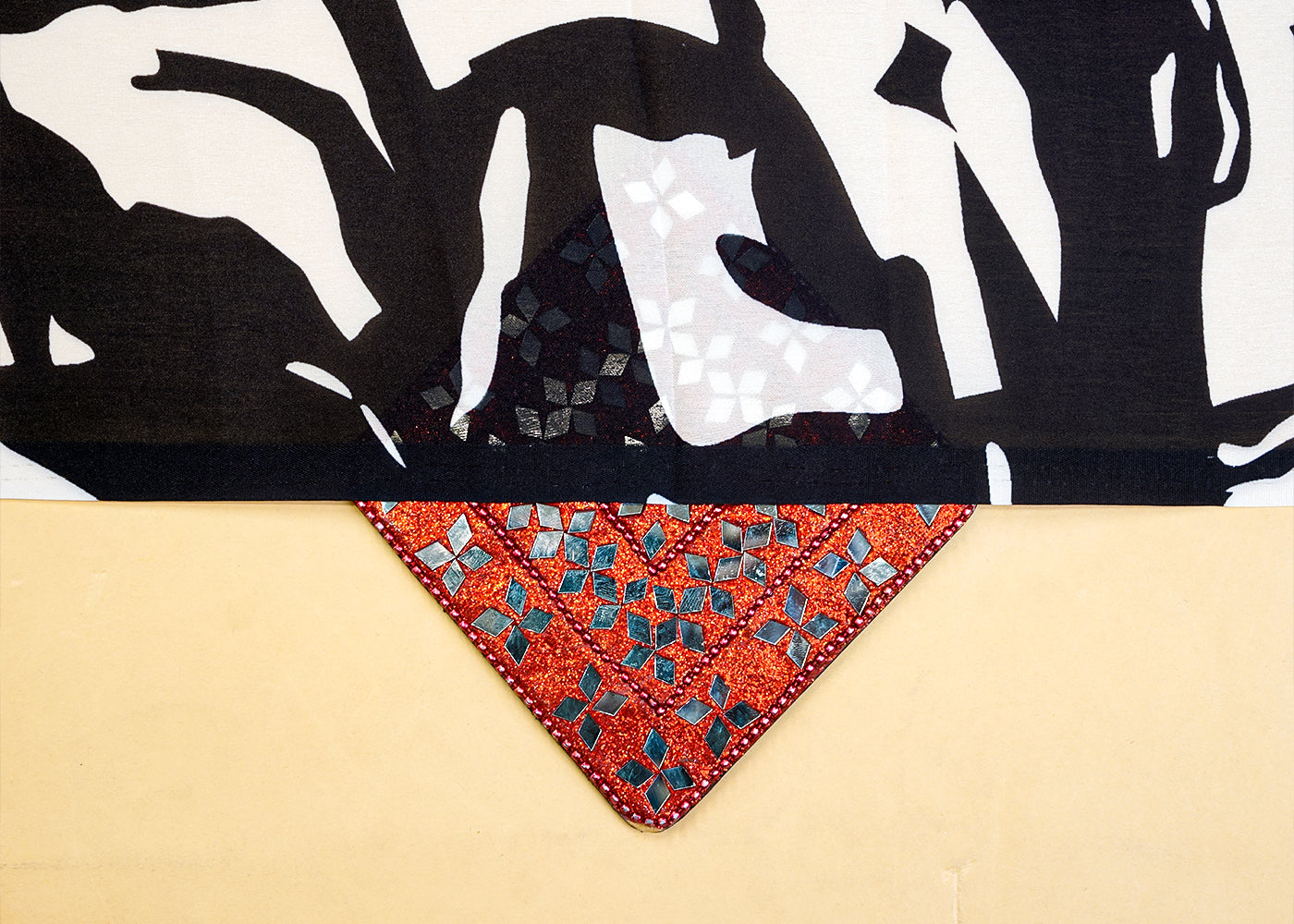 Black Georgette Satin Fabric with All Over Abstract Print 17036