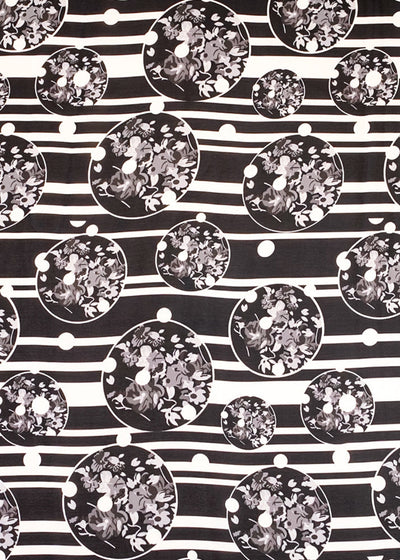 Black Georgette Satin Fabric with All Over Abstract Print 17037