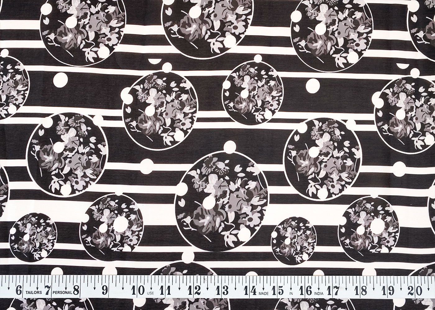 Black Georgette Satin Fabric with All Over Abstract Print 17037