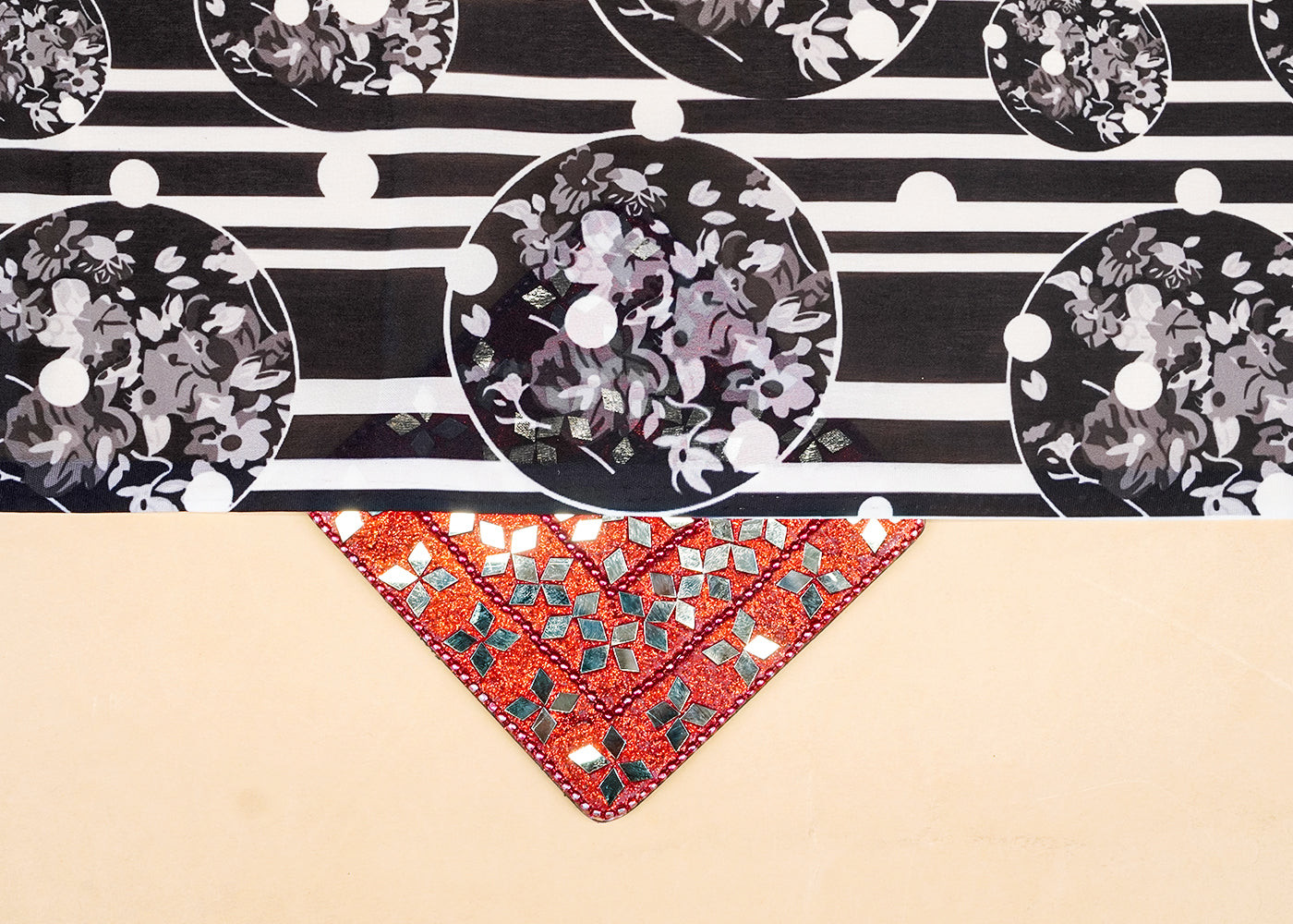 Black Georgette Satin Fabric with All Over Abstract Print 17037