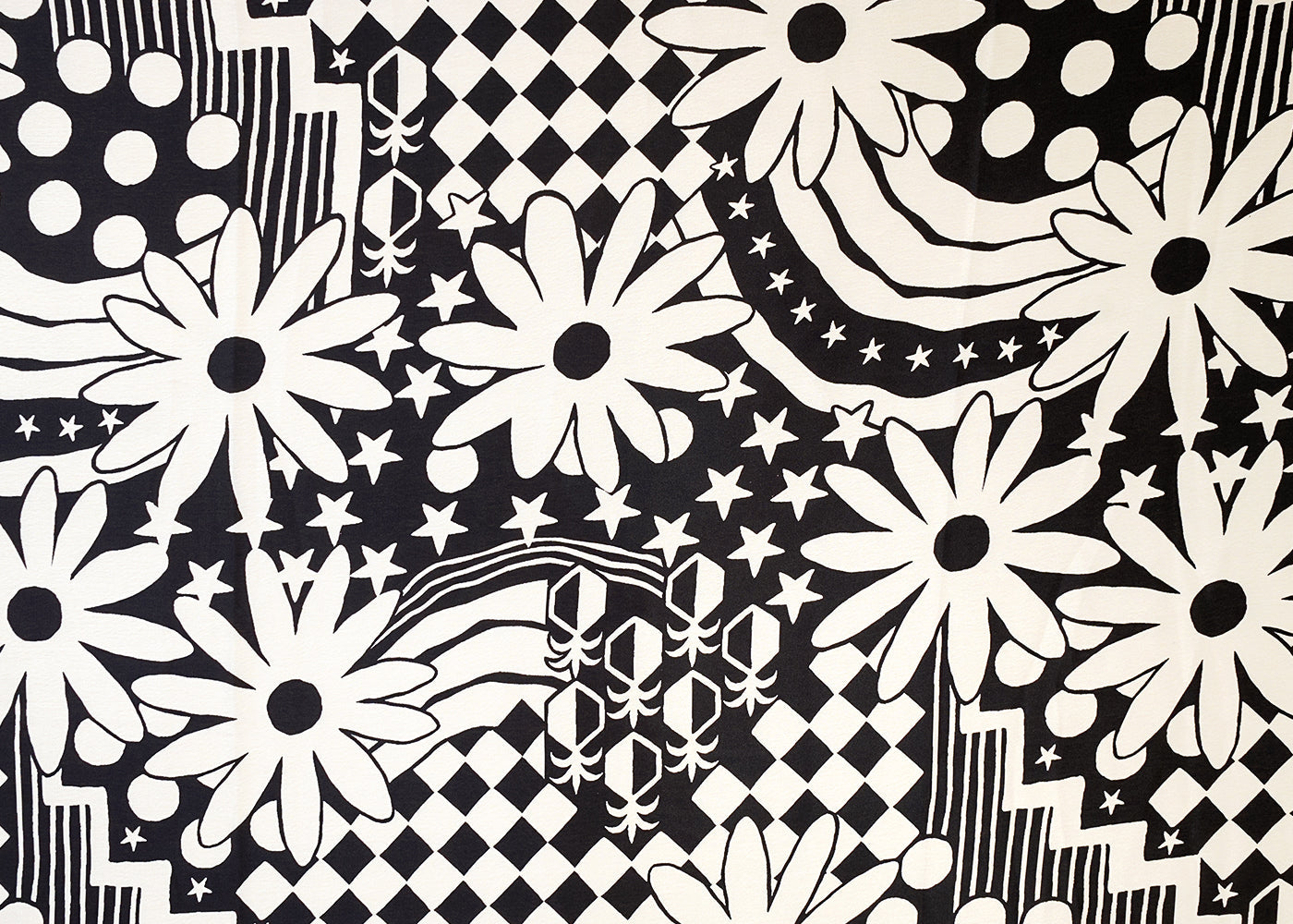 Black Georgette Satin Fabric with All Over Abstract Print 17041