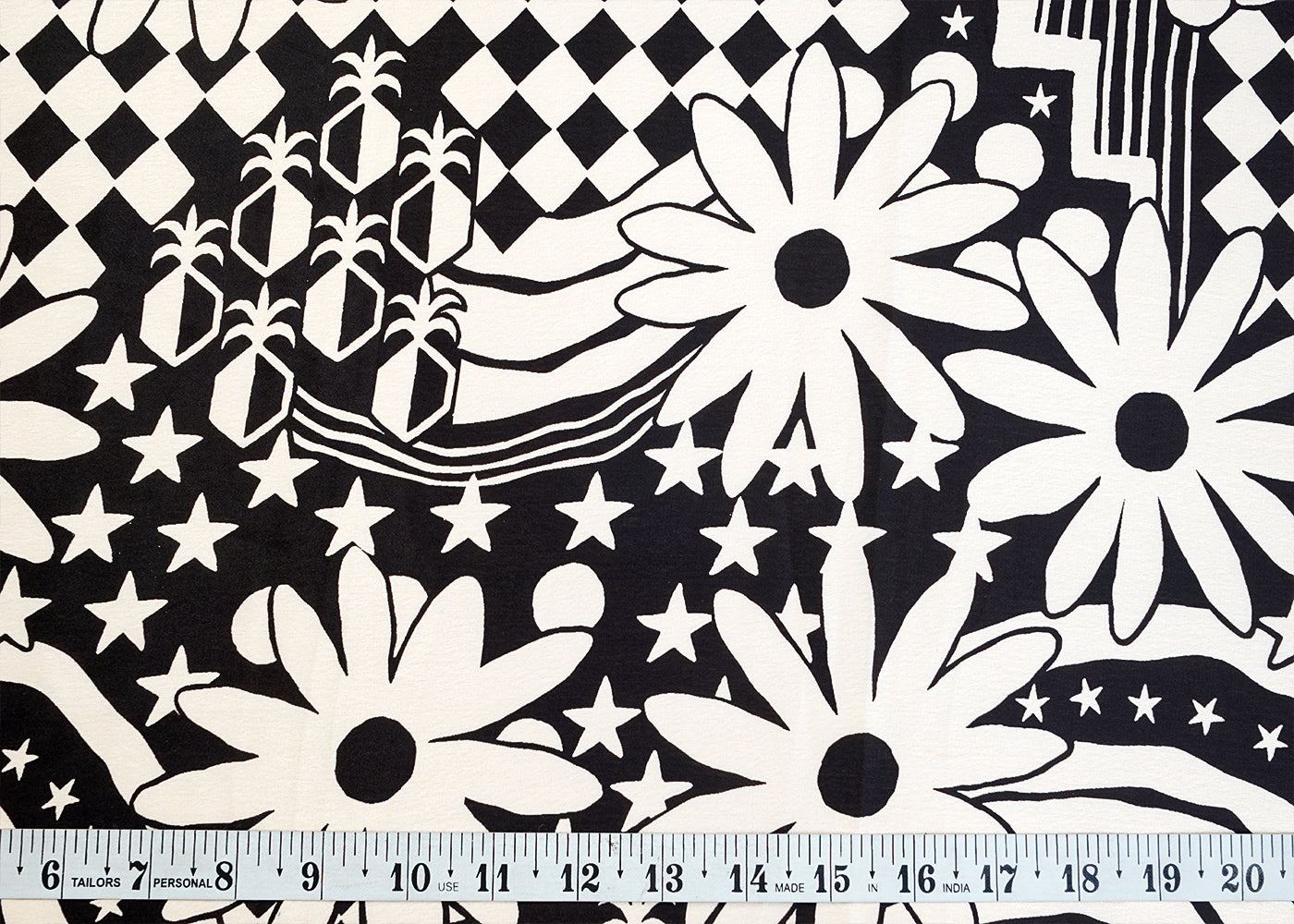 Black Georgette Satin Fabric with All Over Abstract Print 17041