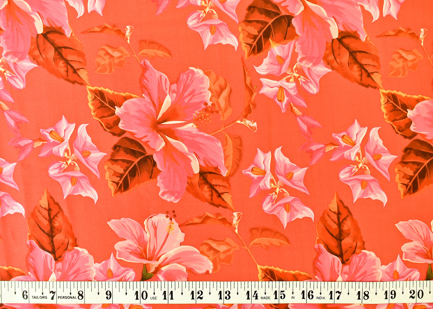 Hot Pink Georgette Satin Fabric with All Over Floral Print 17045