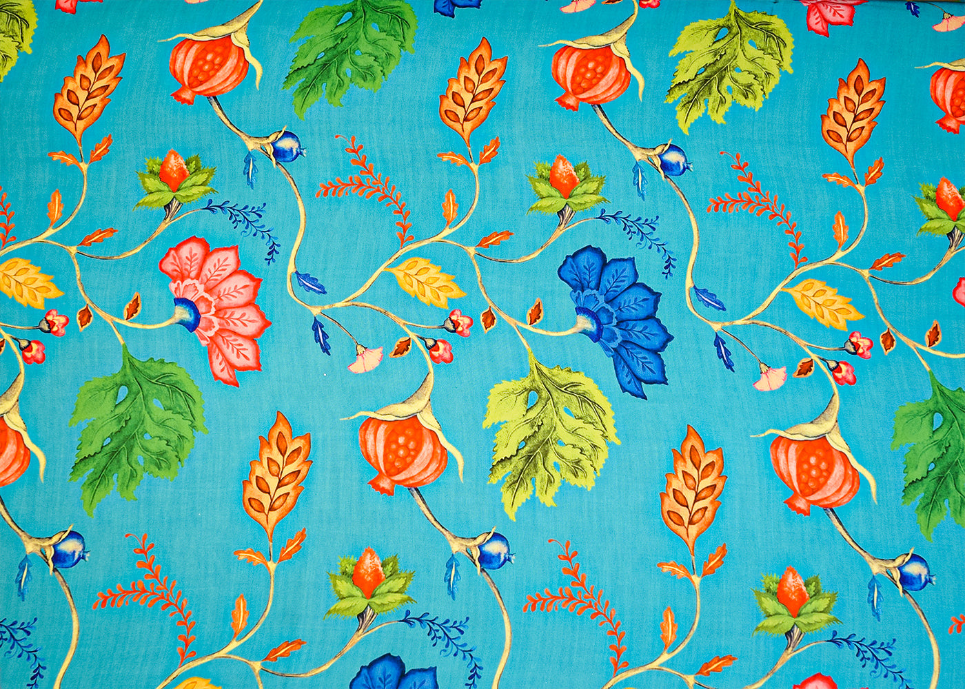 Sky Blue Georgette Satin Fabric with All Over Traditional Print 17046