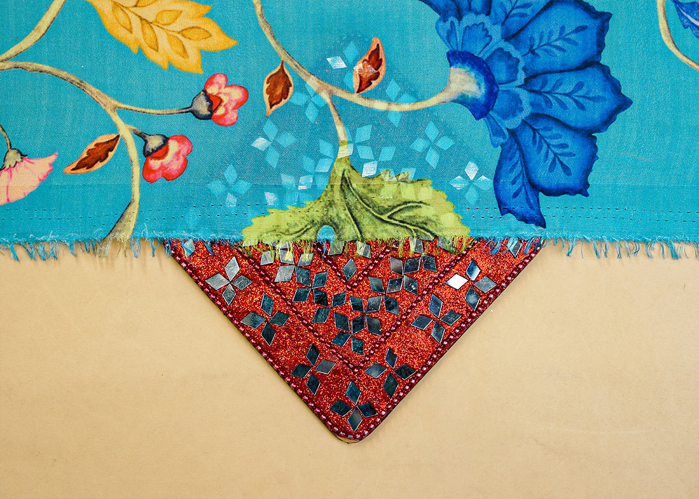 Sky Blue Georgette Satin Fabric with All Over Traditional Print 17046