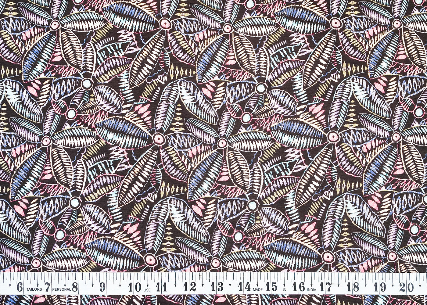 Black Georgette Satin Fabric with All Over Abstract Print 17049