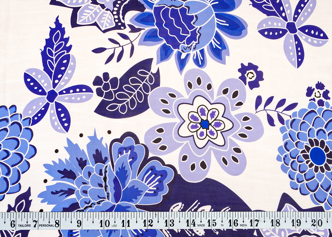 White Georgette Satin Fabric with All Over Traditional Print 17050