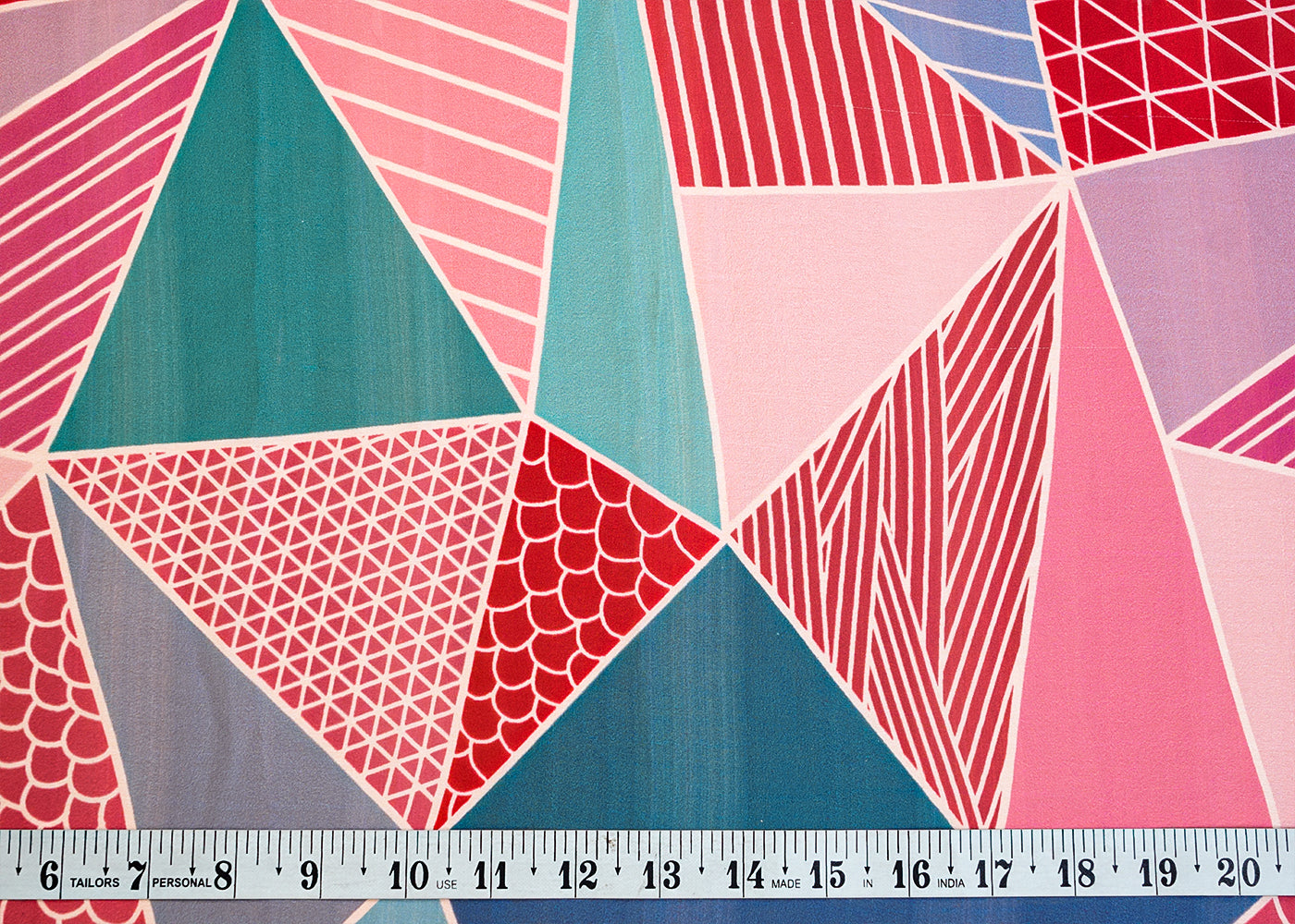Multi Color Georgette Satin Fabric with All Over Geometric Print 17056