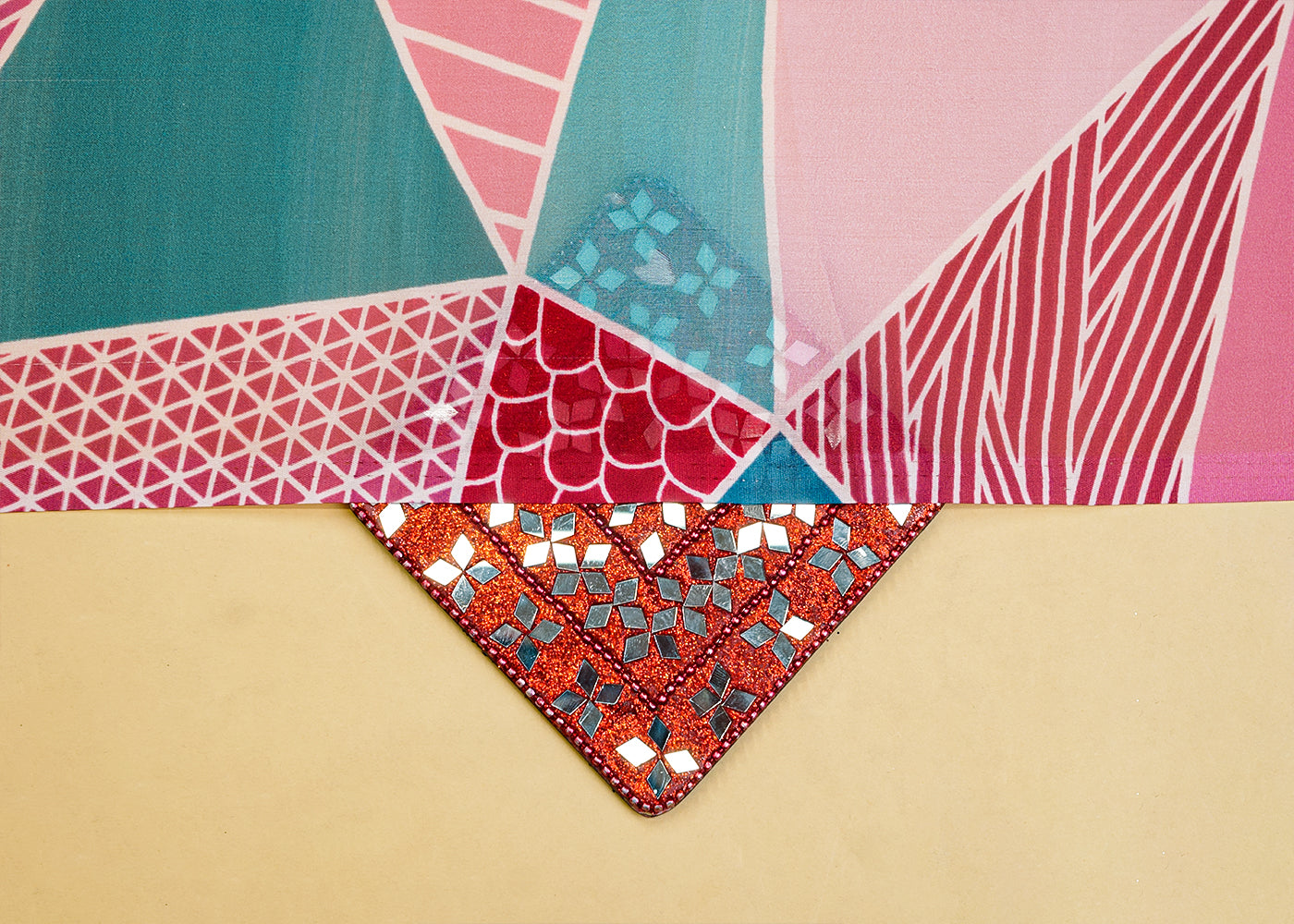 Multi Color Georgette Satin Fabric with All Over Geometric Print 17056