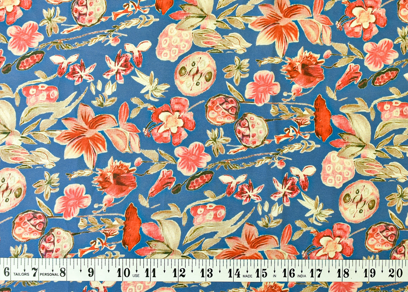 Blue Georgette Satin Fabric with All Over Abstract Print 17060