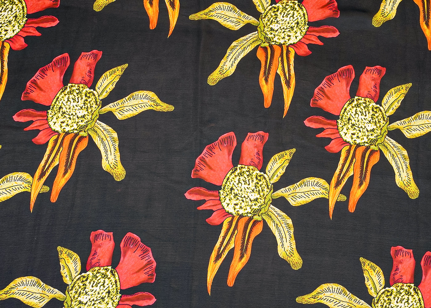 Black Georgette Satin Fabric with All Over Abstract Print 17061