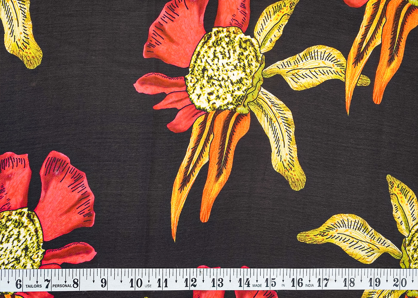 Black Georgette Satin Fabric with All Over Abstract Print 17061
