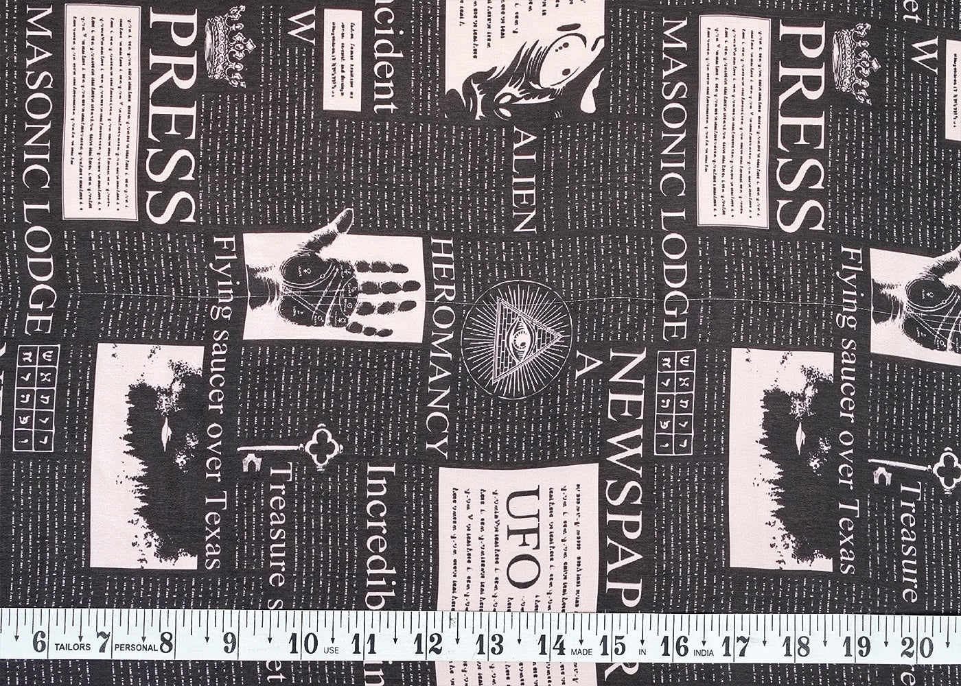 Black Georgette Satin Fabric with All Over Abstract Print 17065