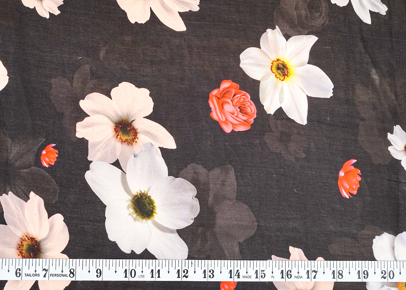 Black Georgette Satin Fabric with All Over Floral Print 17067