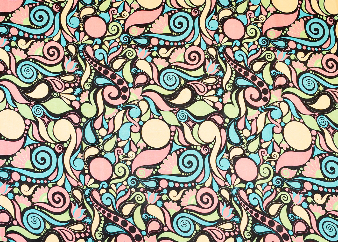 Black Georgette Satin Fabric with All Over Traditional Print 17069