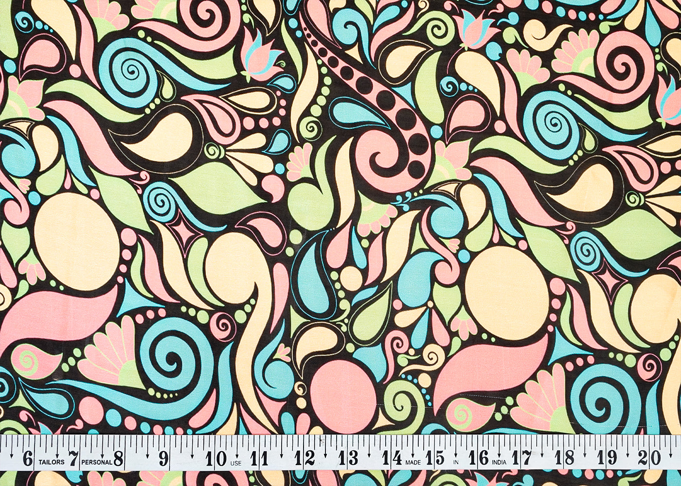 Black Georgette Satin Fabric with All Over Traditional Print 17069