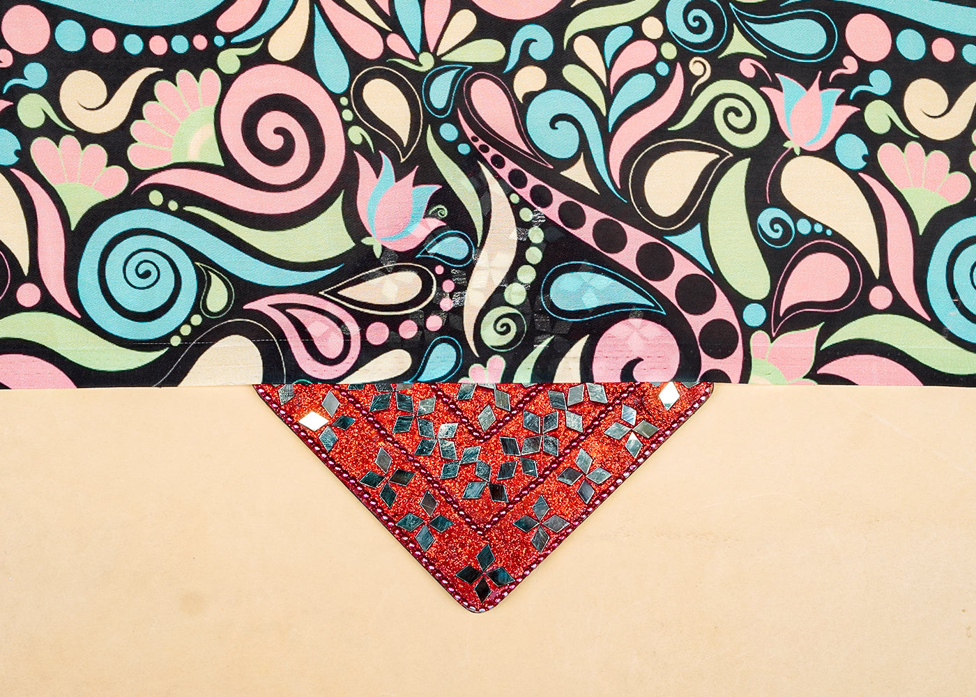 Black Georgette Satin Fabric with All Over Traditional Print 17069