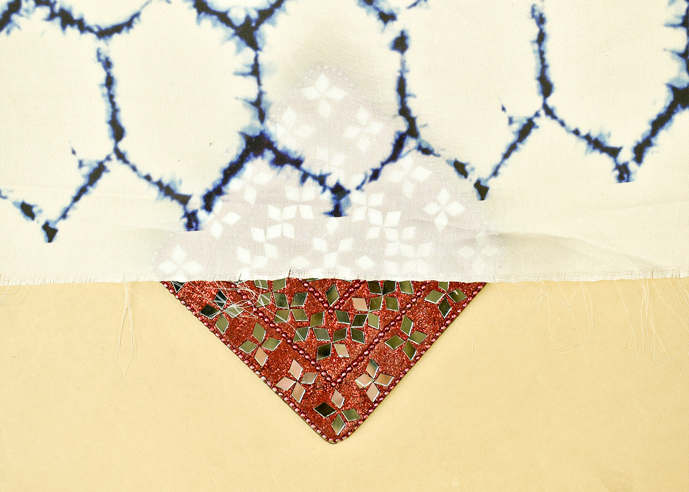 White Georgette Satin Fabric with All Over Geometric Print 17070