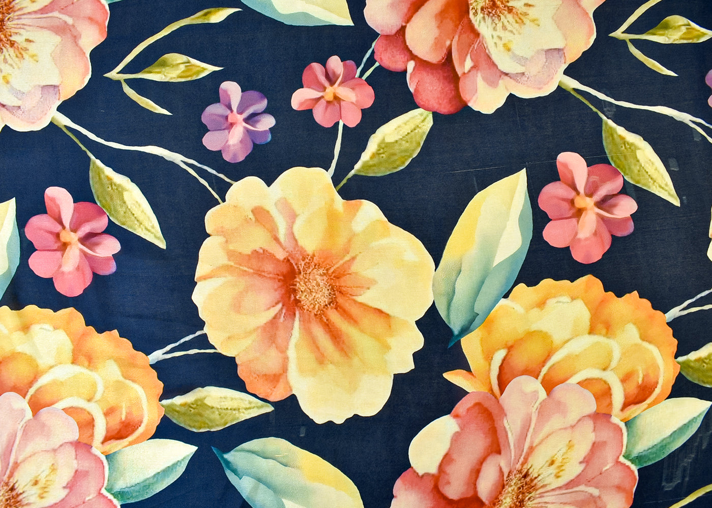 Violet Georgette Satin Fabric with All Over Floral Print 17074